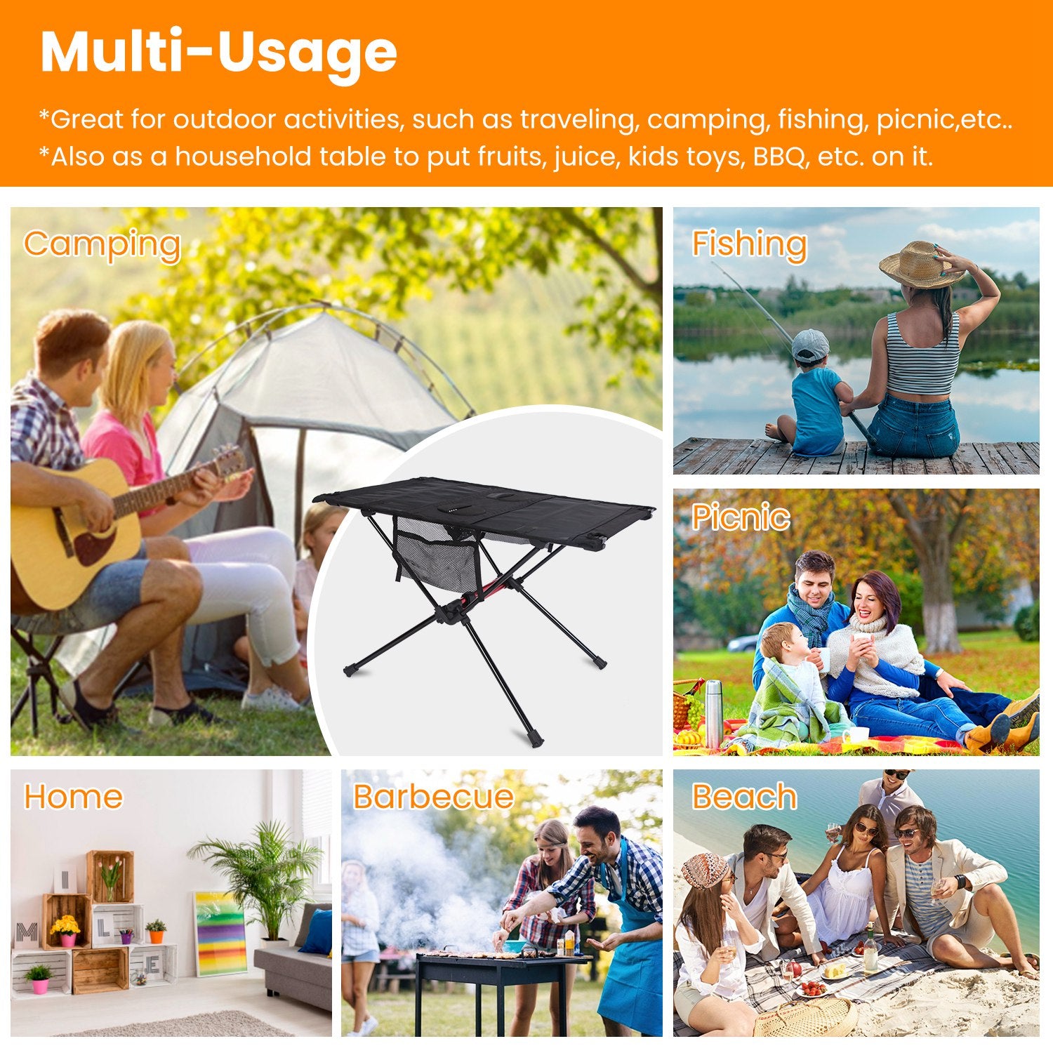 1Pc Portable Folding Camping Table Foldable Beach Table Aluminum Alloy Frame With 2 Cup Holders 2 Side Pockets Carry Bag For Picnic Camping Hiking Beach BBQ