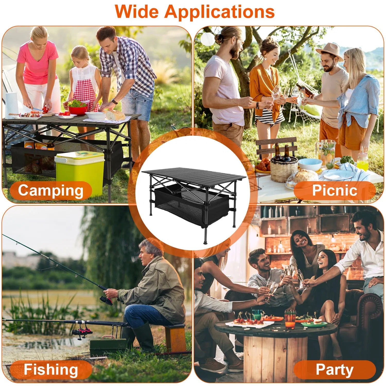 220 Lb Capacity Foldable Camping Table Aluminum Top & Steel Frame With Mesh Basket Portable BBQ Picnic Beach Table Includes Carry Bag