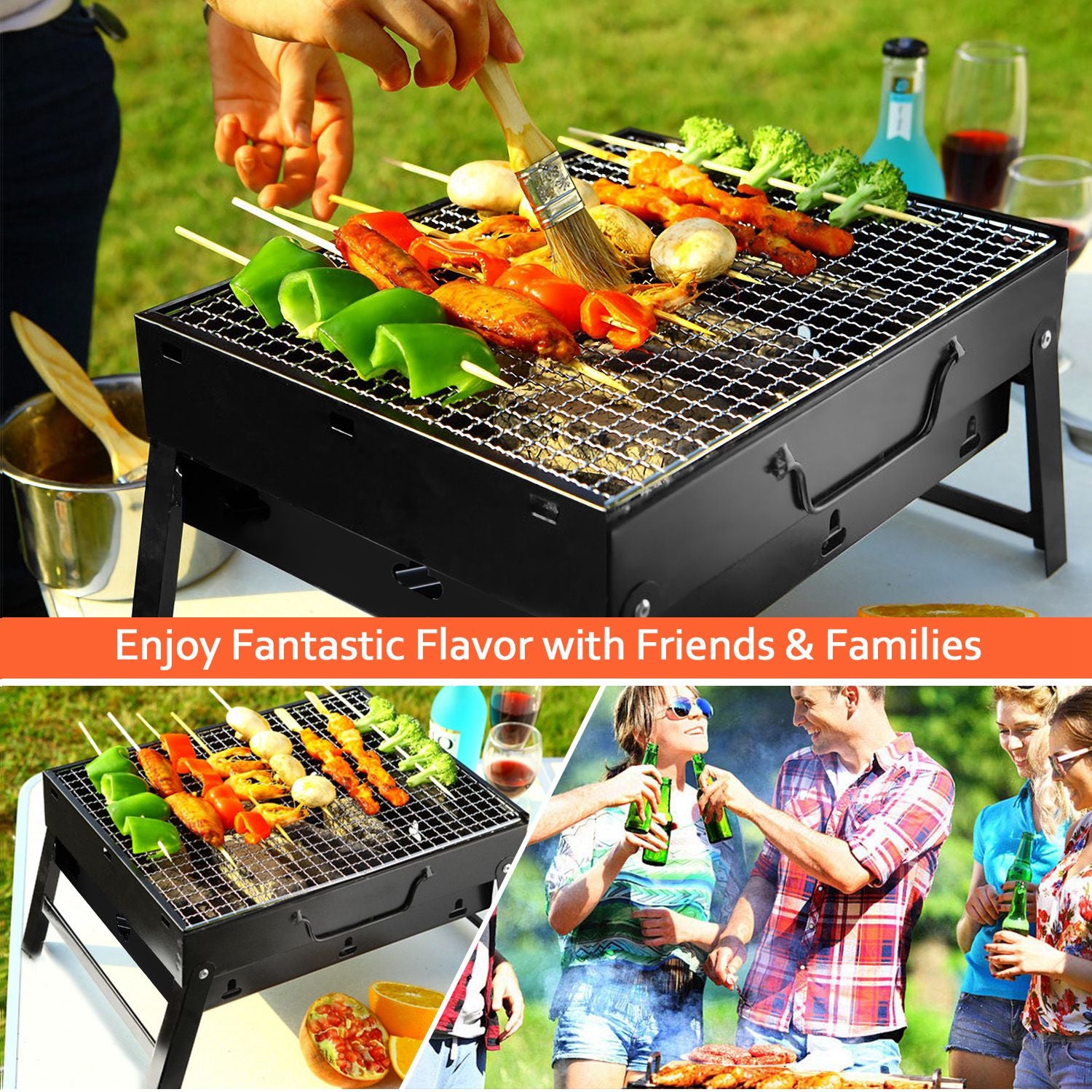 1Pc Portable BBQ Grill Foldable Charcoal Grill Lightweight Smoker Grill For Camping Picnics Garden Grilling