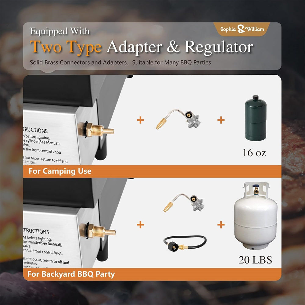 3Burner Propane Gas Grill And SS Plancha  2in1 BBQ & Griddle, Cast Iron Grate, Enamel Body, Compatible With 16oz Camping Tanks & 20lbs Backyard Tanks, 601 Sq.In Total Cooking Area