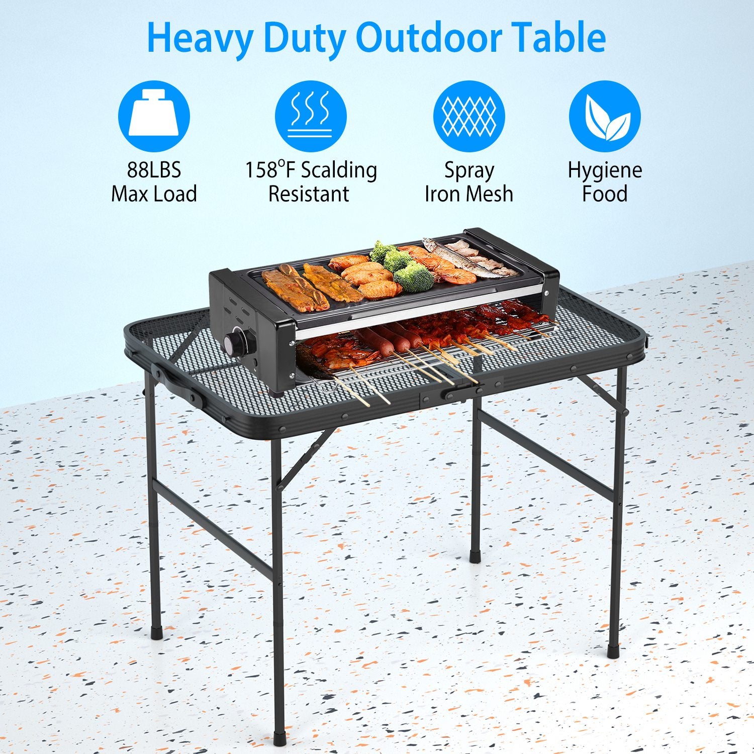 1Pc Foldable Camping Table Collapsible Picnic Aluminum Alloy Grill Stand 88LBS Max Load Height Adjustable BBQ Table