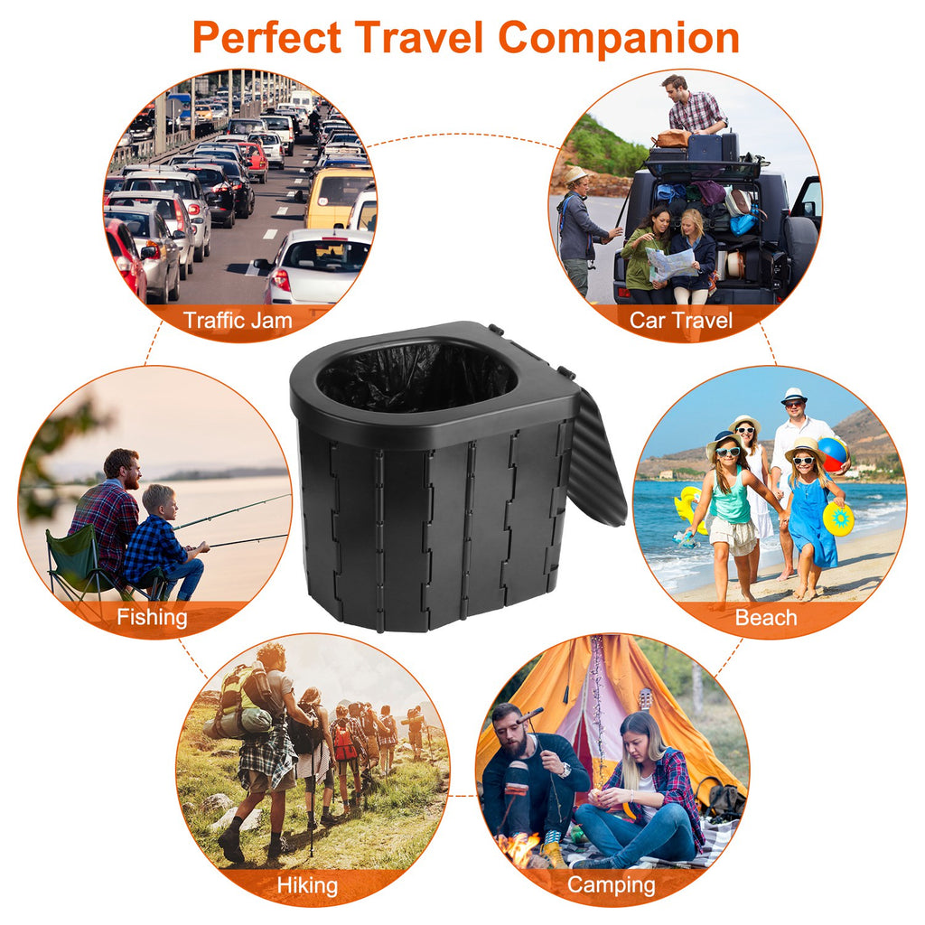 1Pc Foldable Emergency Toilet Portable Porta Potty For Car Travel Camping Boating Hiking Cleanable Travel Commode With Lid Carry Bag 1 Roll Garbage Bags