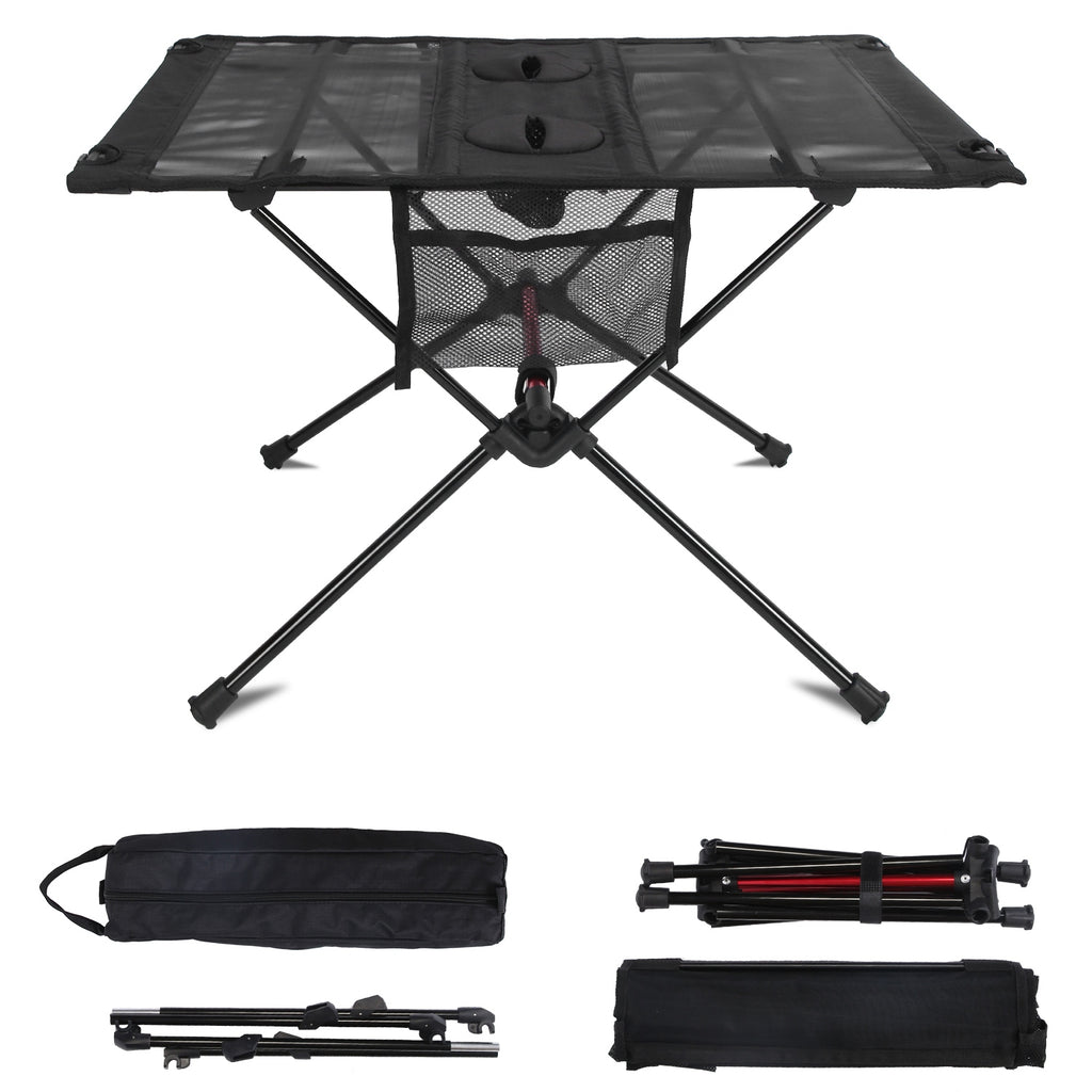 1Pc Portable Folding Camping Table Foldable Beach Table Aluminum Alloy Frame With 2 Cup Holders 2 Side Pockets Carry Bag For Picnic Camping Hiking Beach BBQ