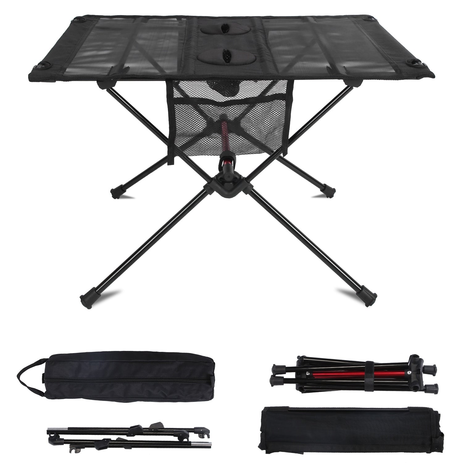 1Pc Portable Folding Camping Table Foldable Beach Table Aluminum Alloy Frame With 2 Cup Holders 2 Side Pockets Carry Bag For Picnic Camping Hiking Beach BBQ
