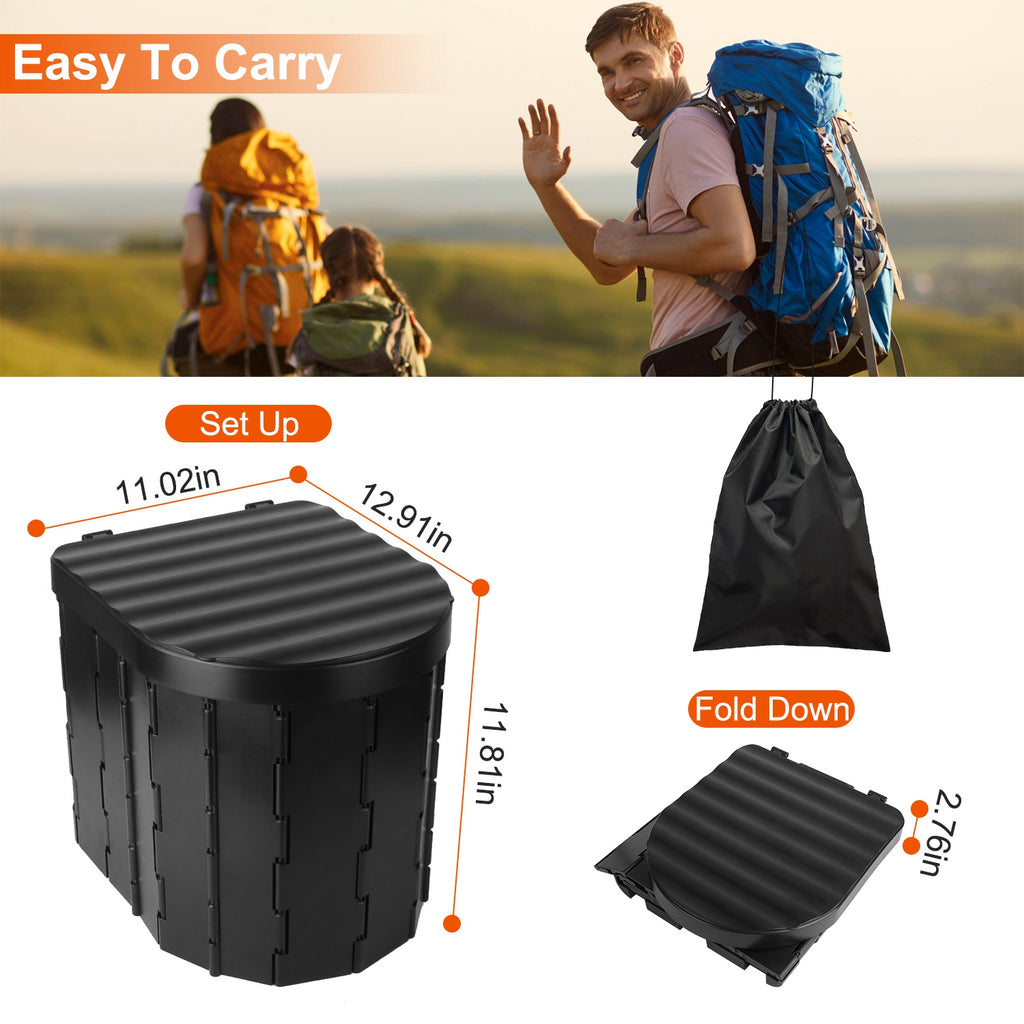 1Pc Foldable Emergency Toilet Portable Porta Potty For Car Travel Camping Boating Hiking Cleanable Travel Commode With Lid Carry Bag 1 Roll Garbage Bags