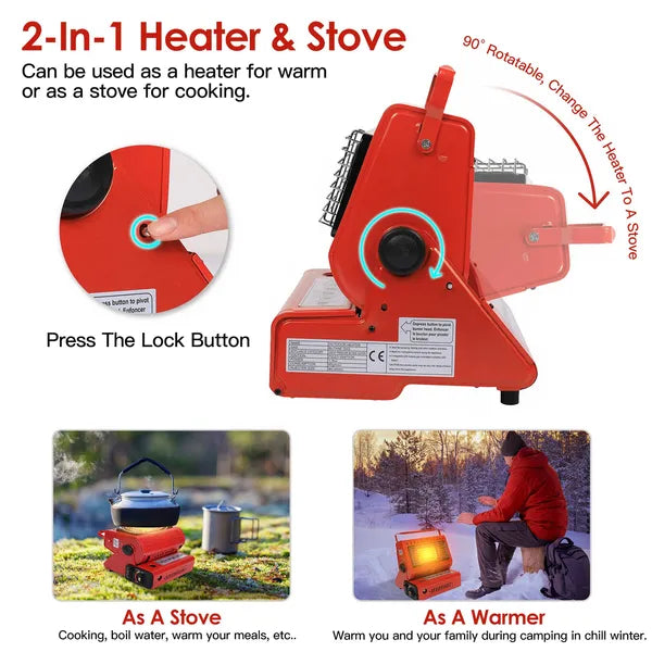 2 In 1 Portable Butane Burner Heater Outdoor Butane Gas Heater Warmer Heating Cooking Stove Cooker For Camping Fishing RV Travel