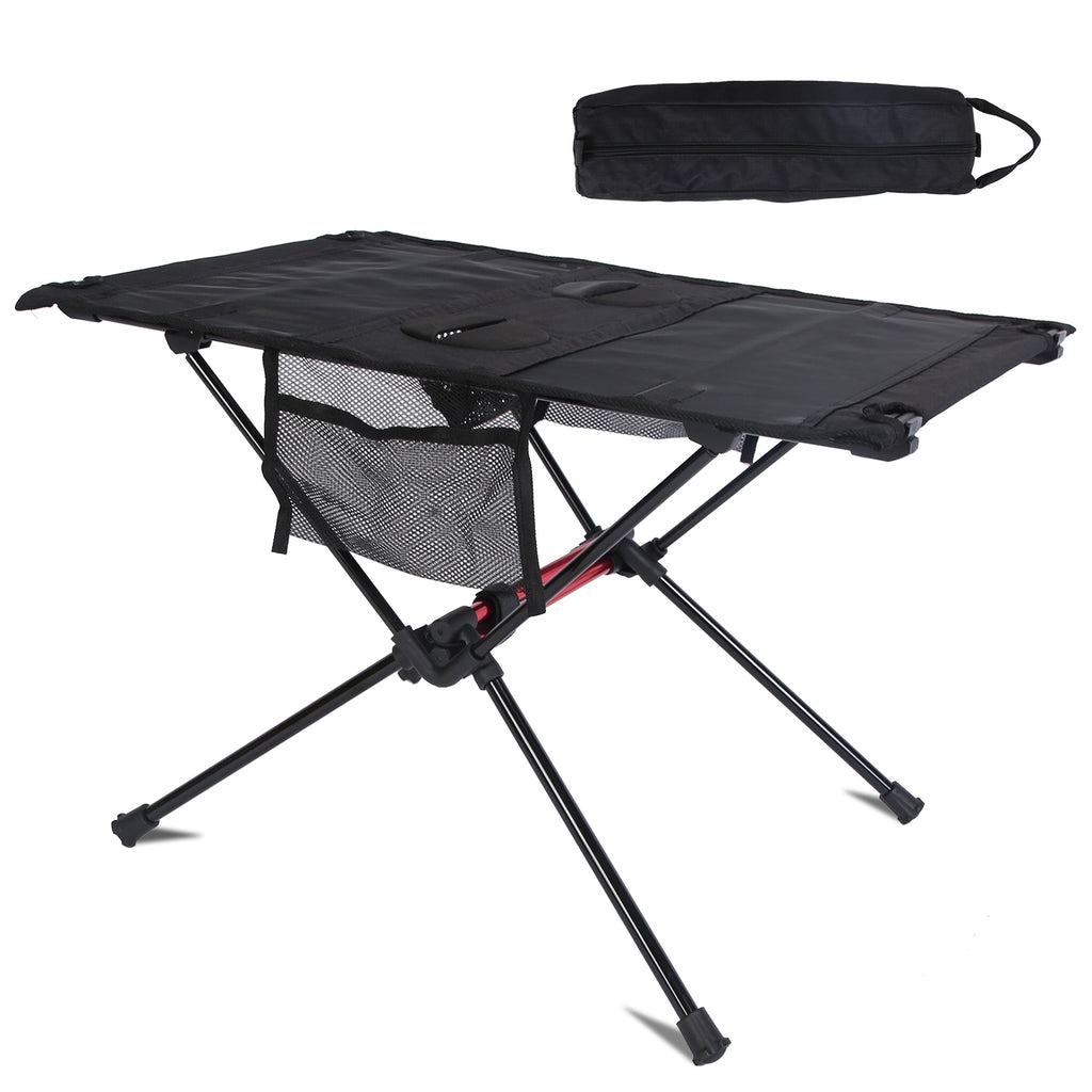 1Pc Portable Folding Camping Table Foldable Beach Table Aluminum Alloy Frame With 2 Cup Holders 2 Side Pockets Carry Bag For Picnic Camping Hiking Beach BBQ